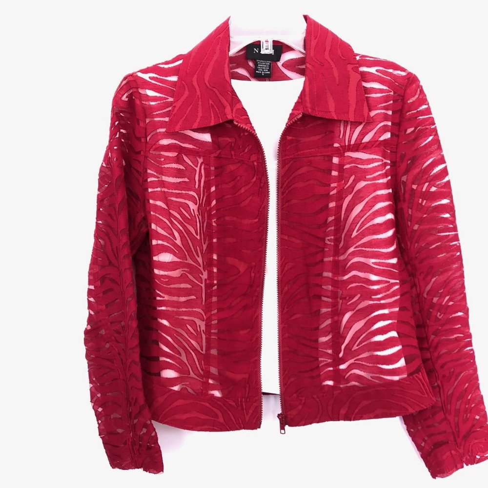 NABI Red Zebra Lace Zip-up Jacket S